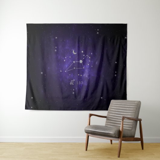 Zodiac Purple Leeuw | Kosmisch Astrologie Horoscoo Wandkleed (In Situ (horizontaal))