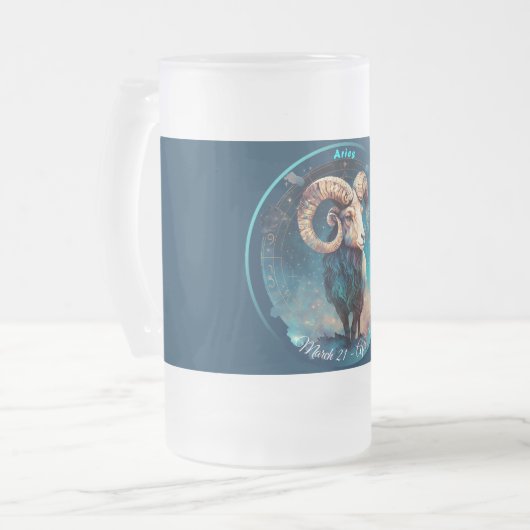 Zodiac Ram "21 maart - 19 april" Matglas Bierpul (Voorkant links)