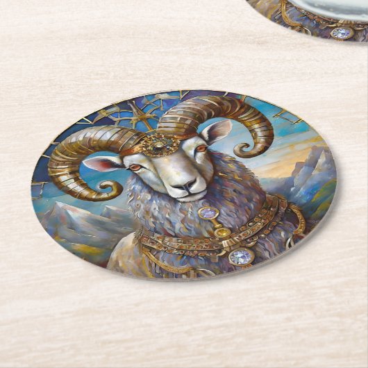 Zodiac - Ram de Ram Ronde Kartonnen Onderzetter (Gebogen)