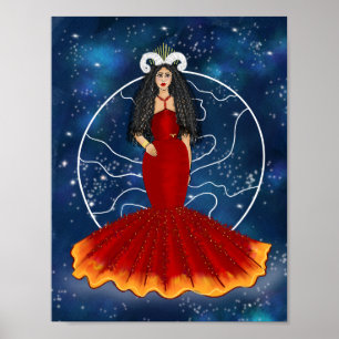 Zodiac Ram Godin met Planet Mars Celestial Poster