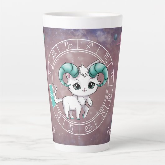 Zodiac Ram Schattigee Cat Wheel Planet Astrologie Latte Mok (Voorkant)