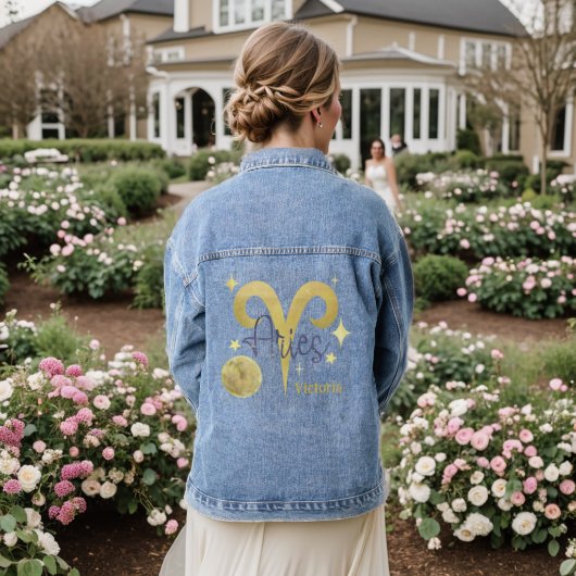 Zodiac Ram Waterverf Gepersonaliseerde Jean Denim Jacket (Huwelijk Achterkant)