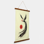 Zodiac Rooster Inkt Art Sumi-E Hangend Wandkleed (Gebogen)
