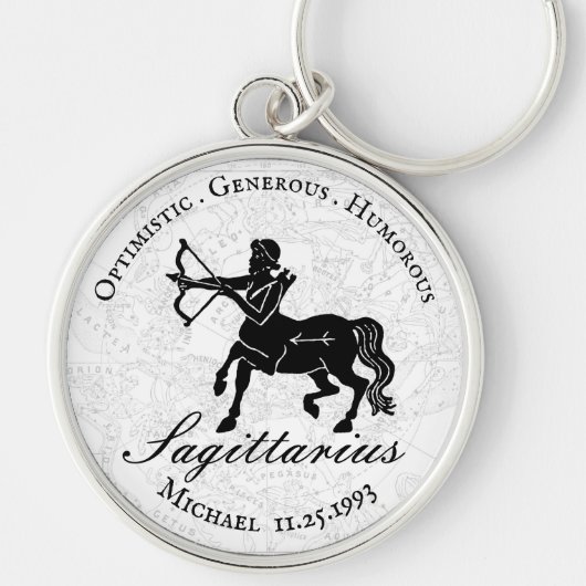 Zodiac Sagittarius Astrology Custom Black White Sleutelhanger (Voorkant)