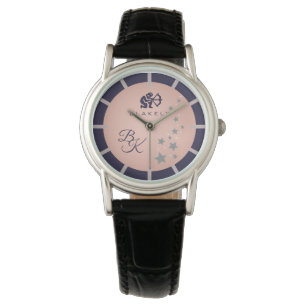 Zodiac Sagittarius Elegant Rosé Dark Blue Monogram Horloge