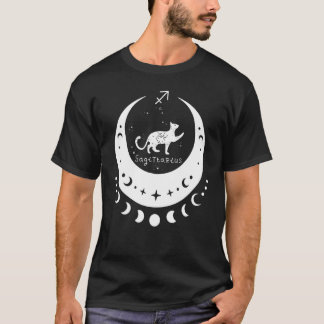 Zodiac Sagittarius Horoscope Astrology Cat Crescen T-shirt