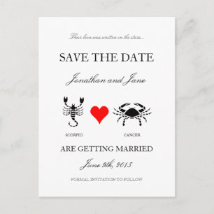 Zodiac Save the Date (Schorpioen/Kreeft) Wit Aankondigingskaart