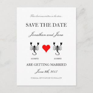 Zodiac Save the Date (Schorpioen/Schorpioen) Wit Aankondigingskaart