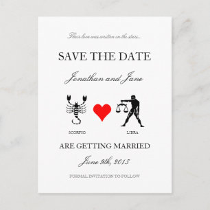 Zodiac Save the Date (Schorpioen/Weegschaal) Wit Aankondigingskaart