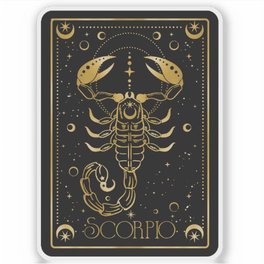 Zodiac Schorpioen Astrologisch Zwart & Goud Sticke Sticker (Voorkant)