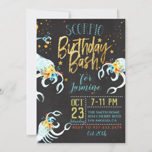 Zodiac Scorpio Birthday Invitation Kaart (Voorkant)