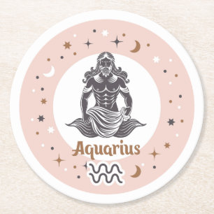Zodiac Sign Aquarius Ronde Kartonnen Onderzetter