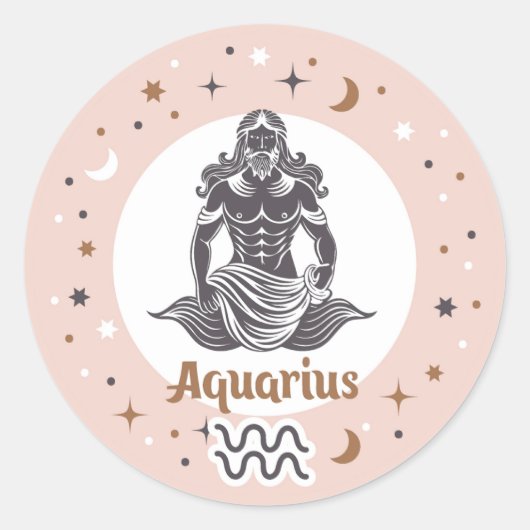 Zodiac Sign Aquarius Ronde Sticker (Voorkant)