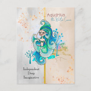 Zodiac Sign Aquarius Water Carrier Whimsical Girl Briefkaart
