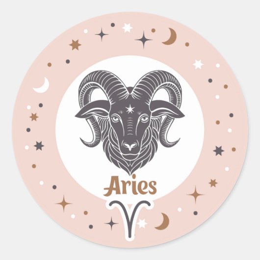 Zodiac Sign Aries Ronde Sticker (Voorkant)