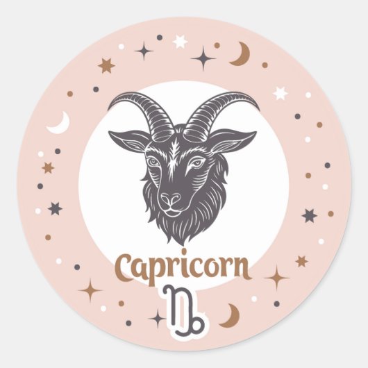Zodiac Sign Capricorn Ronde Sticker (Voorkant)