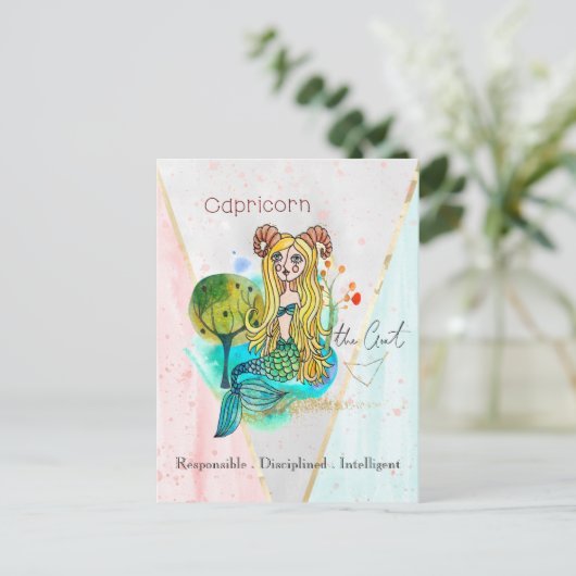 Zodiac Sign Capricorn Whimsical Symbolische Goat Briefkaart (Staand voorkant)