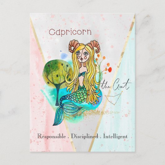 Zodiac Sign Capricorn Whimsical Symbolische Goat Briefkaart (Voorkant)