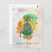 Zodiac Sign Gemini Whimsical Twins Green Yellow Briefkaart (Voorkant / Achterkant)