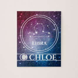Zodiac Sign LIBRA Paars Night Sky Stars Naam Legpuzzel