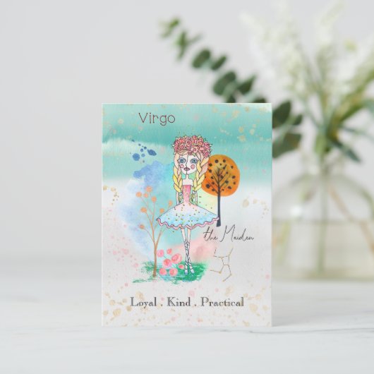 Zodiac Sign Maagd Maiden grillig meisje Briefkaart (Staand voorkant)