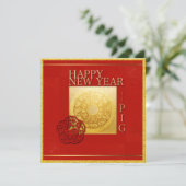Zodiac Sign Pig Papercut Chinees Jaar 2019 Square Kaart (Staand voorkant)