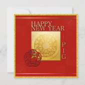 Zodiac Sign Pig Papercut Chinees Jaar 2019 Square Kaart (Voorkant)