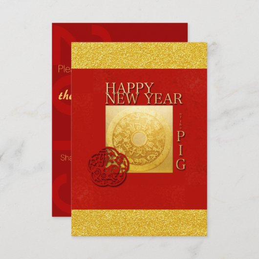 Zodiac Sign Pig Papercut Kaart 2019 E (Voorkant / Achterkant)