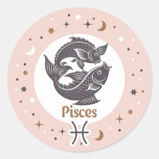 Zodiac Sign Pisces Ronde Sticker (Voorkant)
