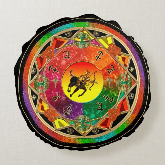 Zodiac Sign Sagittarius Mandala Rond Kussen (Achterkant)
