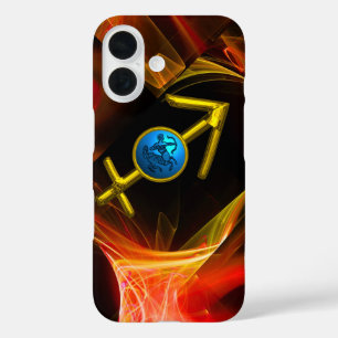 ZODIAC SIGN SAGITTARIUS, Red Yellow Fractal Swirls iPhone 16 Hoesje