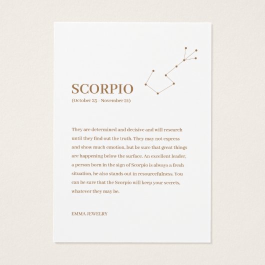 Zodiac Sign Scorpio Jewelry Display Kaart (Achterkant)
