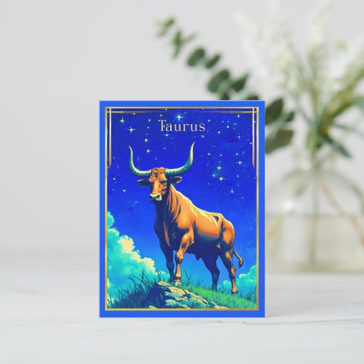 Zodiac Sign Stier Geworteld in de Aarde en de Heme Briefkaart (Staand voorkant)
