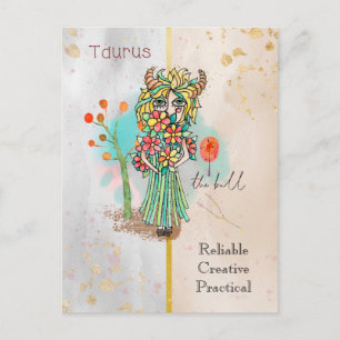 Zodiac Sign Taurus Whimsical Symbolic Bull Briefkaart