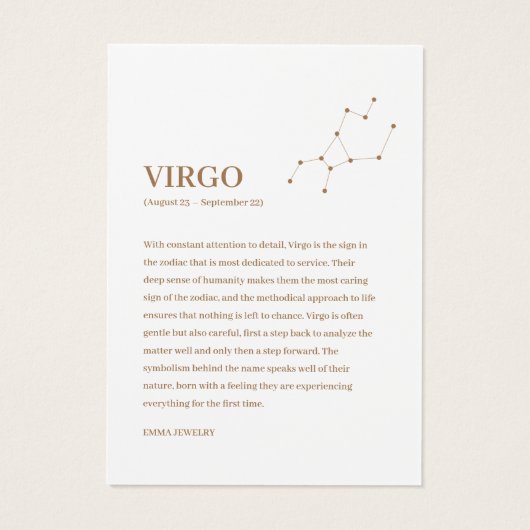 Zodiac Sign Virgo Jewelry Display Kaart (Achterkant)