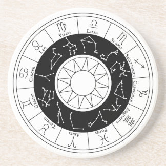 Zodiac-signalen Circle Black en White Zandsteen Onderzetter