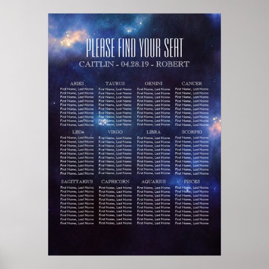 Zodiac-signalen | Constellation Seating Chart Poster (Voorkant)