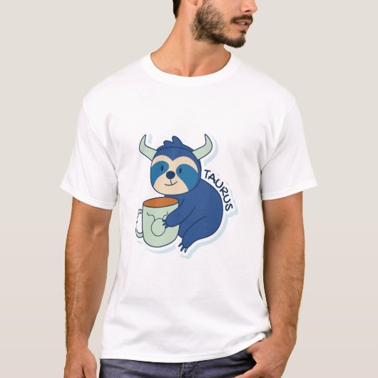 ZODIAC-SIGNALEN MET SLOTHEN EN KOFFIE-TAURUS T-SHIRT (Voorkant)