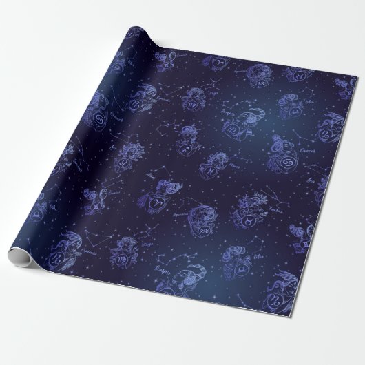 Zodiac Signs Patroon Cadeaupapier (Uitgerold)