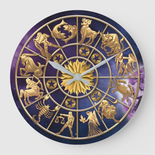 Zodiac Signs Six-Member Family Gold Stars Custom Grote Klok (Voorkant)