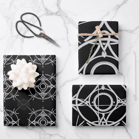 Zodiac Silver Lined Zwart Illustratie Inpakpapier Vel (Voorkant)
