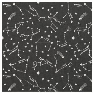 Zodiac Star Maps White op Black Cheeky Witch® Stof