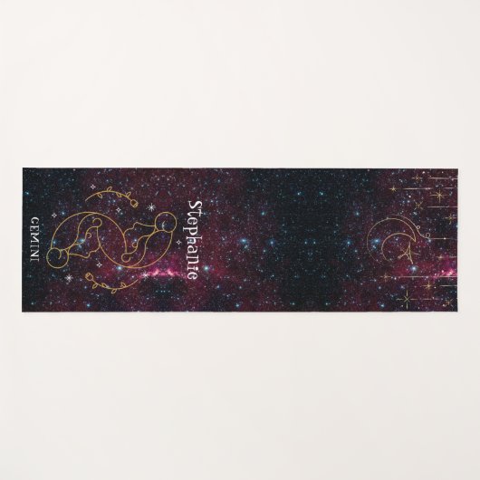 Zodiac Star Sign Gemini Monogram Glitter Burgundy Yogamat (Voorkant (horizontaal))