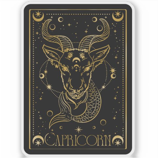 Zodiac Steenbok Astrologie Zwart en Goud Sticker (Voorkant)