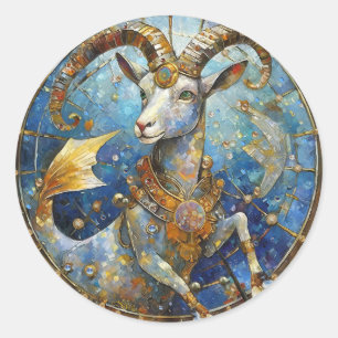 Zodiac - Steenbok de Zee Geit Ronde Sticker