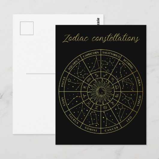 Zodiac ster sign horoscope constellations map gold briefkaart (Voorkant / Achterkant)
