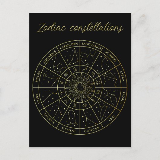 Zodiac ster sign horoscope constellations map gold briefkaart (Voorkant)