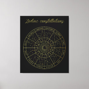 Zodiac ster sign horoscope constellations map gold canvas afdruk