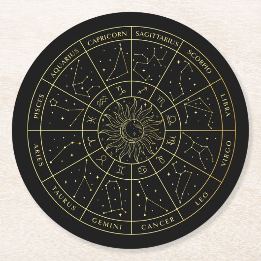 Zodiac ster sign horoscope constellations map gold ronde kartonnen onderzetter (Voorkant)