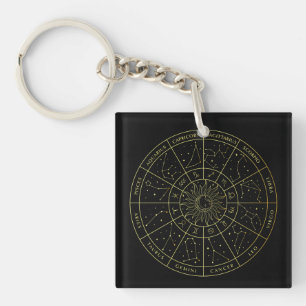 Zodiac ster sign horoscope constellations map gold sleutelhanger
